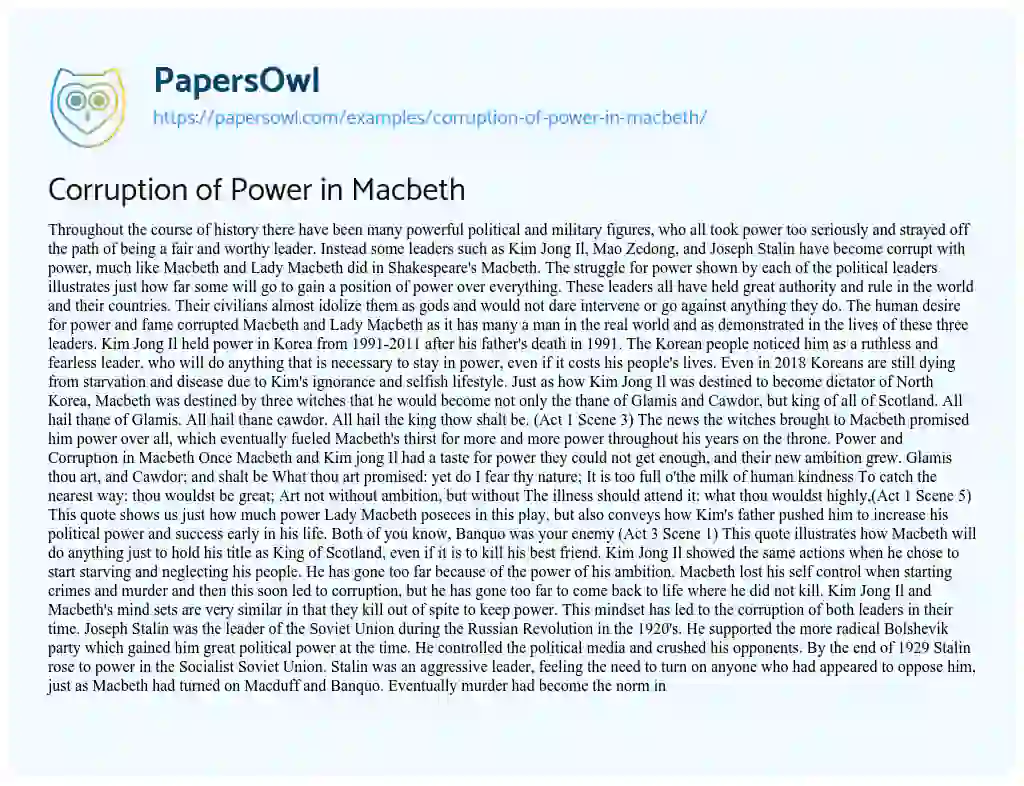 Essay on Corruption of Power in Macbeth