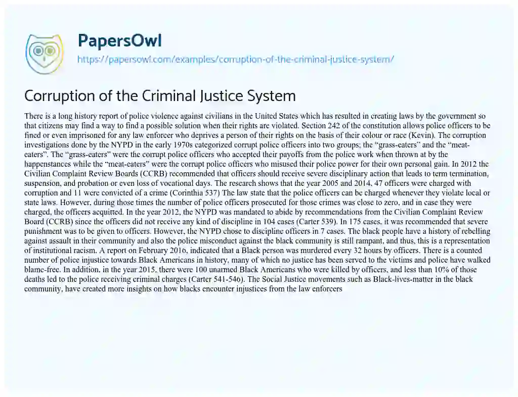 Essay on Corruption of the Criminal Justice System