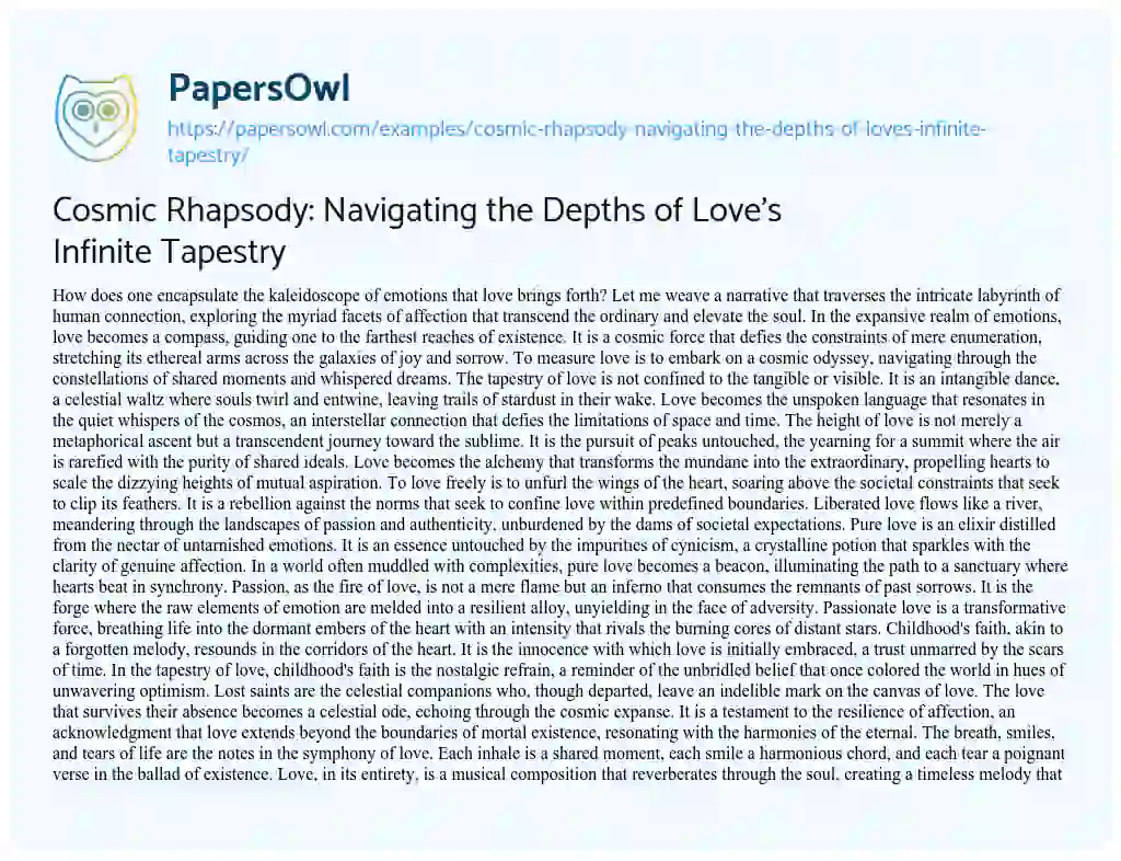 Essay on Cosmic Rhapsody: Navigating the Depths of Love’s Infinite Tapestry