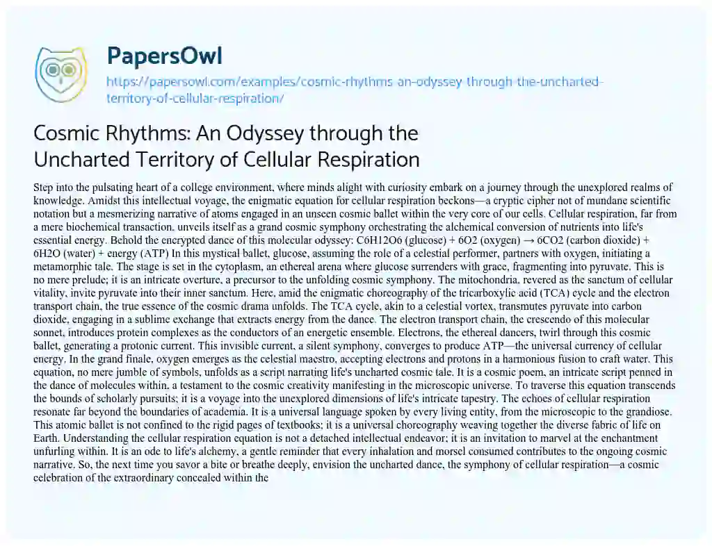 Essay on Cosmic Rhythms: an Odyssey through the Uncharted Territory of Cellular Respiration