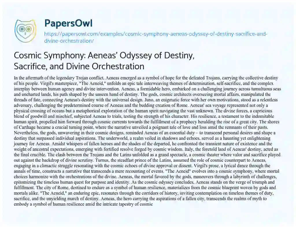 Essay on Cosmic Symphony: Aeneas’ Odyssey of Destiny, Sacrifice, and Divine Orchestration