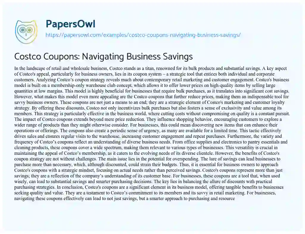 Essay on Costco Coupons: Navigating Business Savings