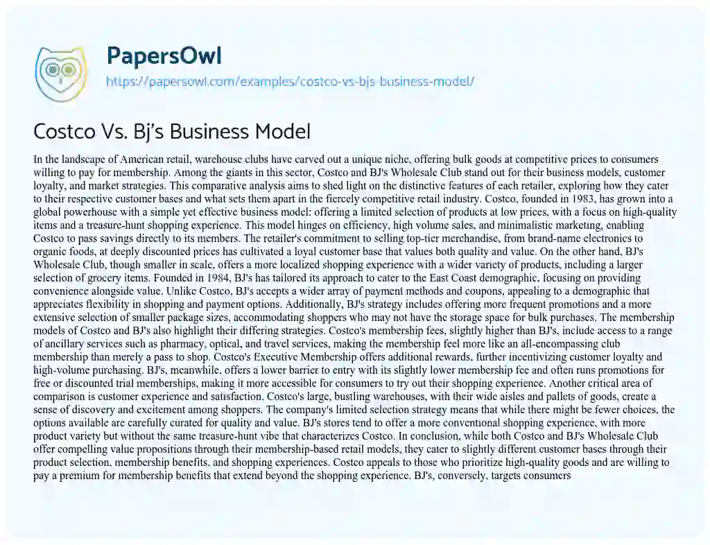 Essay on Costco Vs. Bj’s Business Model