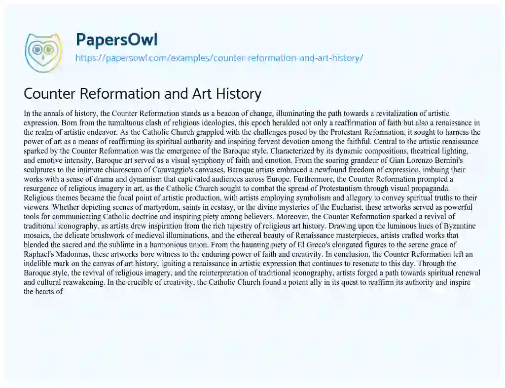 Essay on Counter Reformation and Art History