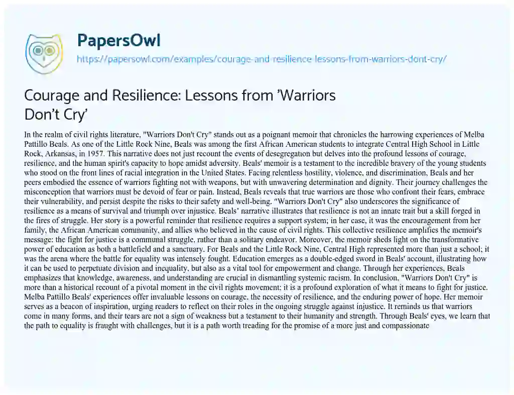 Essay on Courage and Resilience: Lessons from ‘Warriors don’t Cry’
