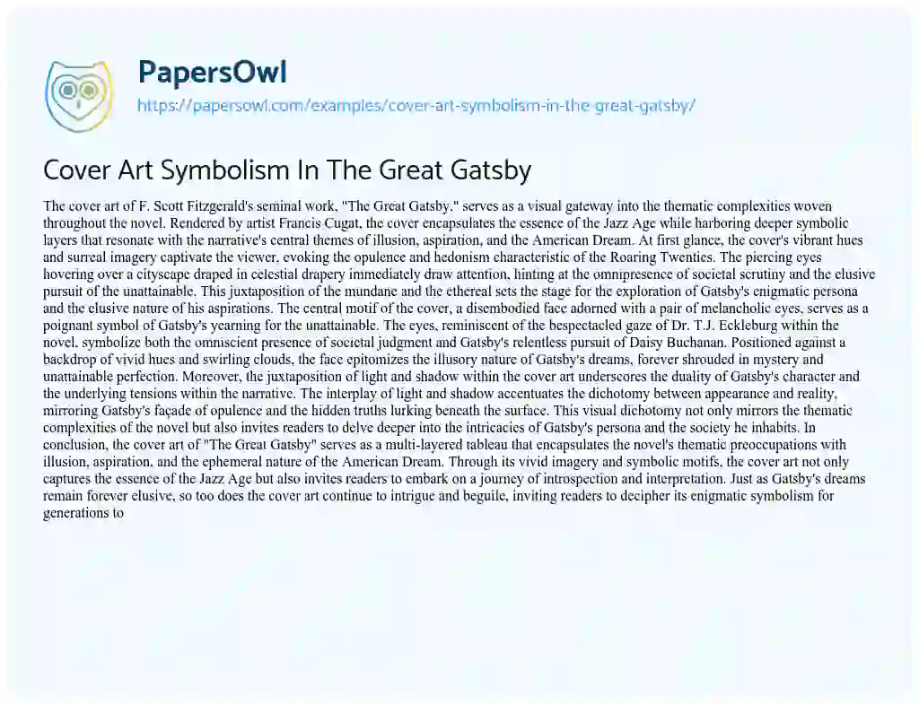 Essay on Cover Art Symbolism in the Great Gatsby
