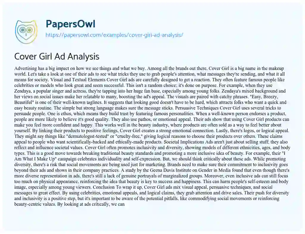 Essay on Cover Girl Ad Analysis