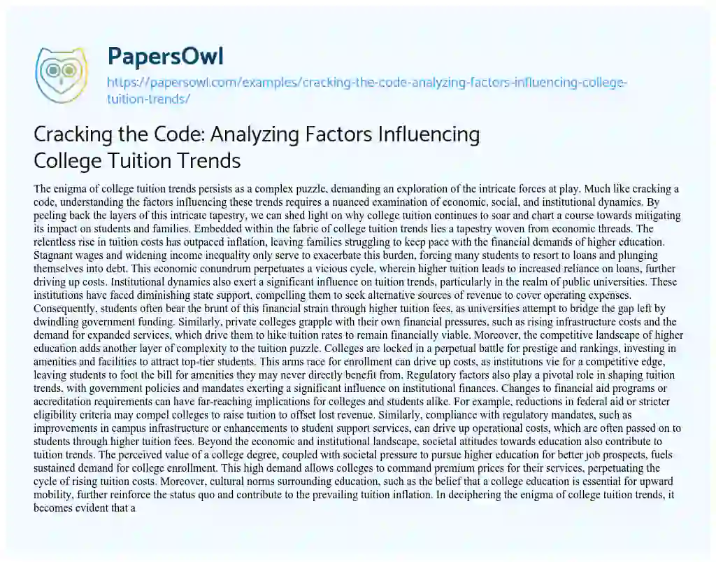 Essay on Cracking the Code: Analyzing Factors Influencing College Tuition Trends