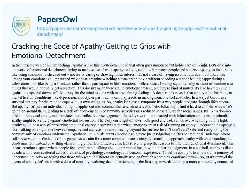Essay on Cracking the Code of Apathy: Getting to Grips with Emotional Detachment