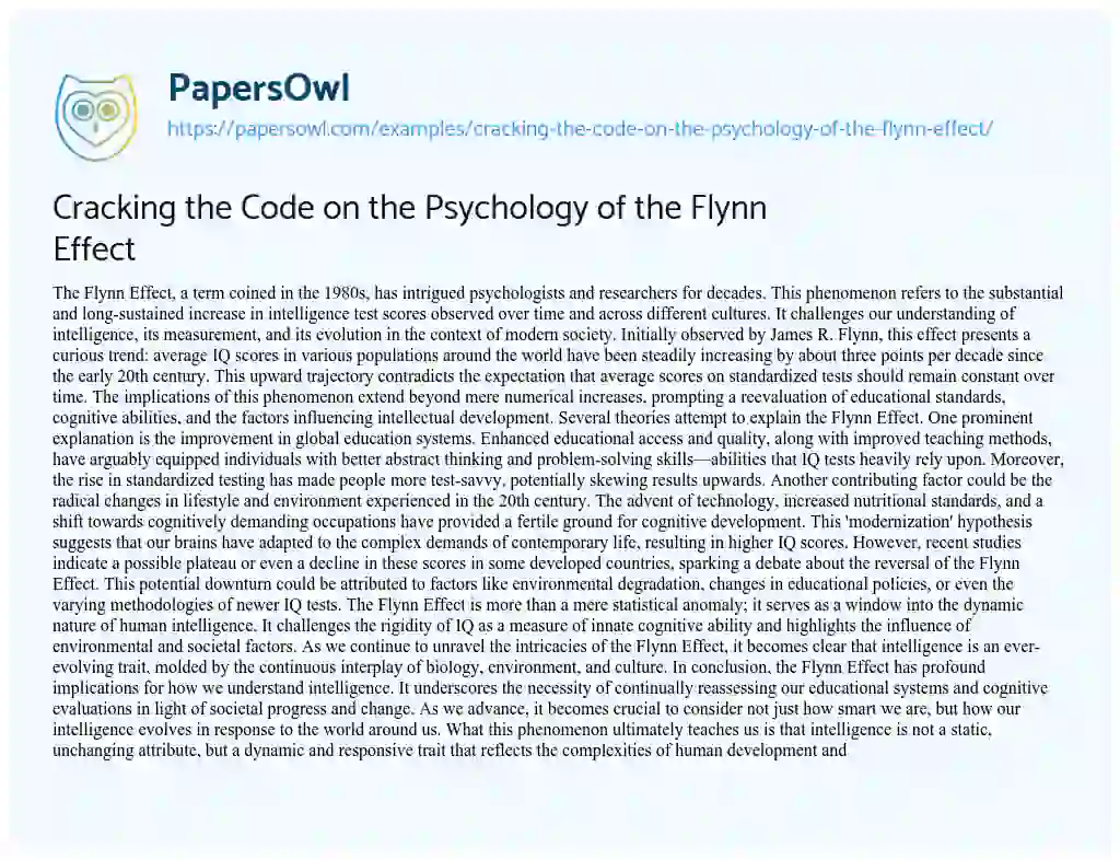 Essay on Cracking the Code on the Psychology of the Flynn Effect