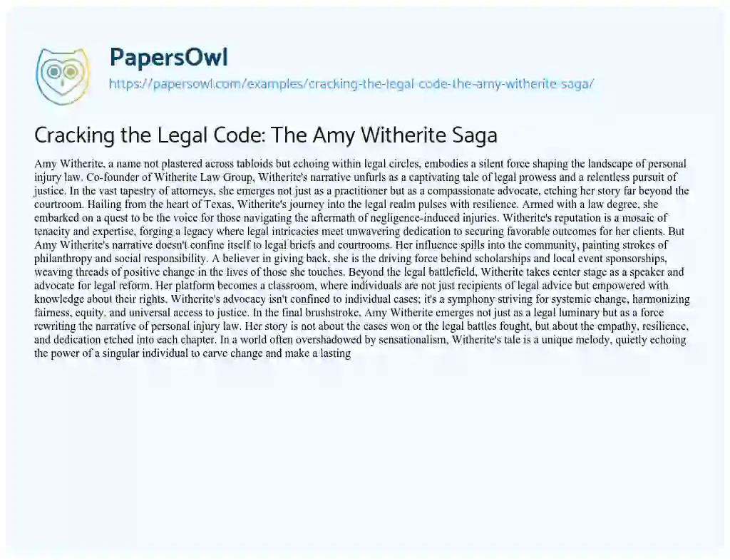 Essay on Cracking the Legal Code: the Amy Witherite Saga