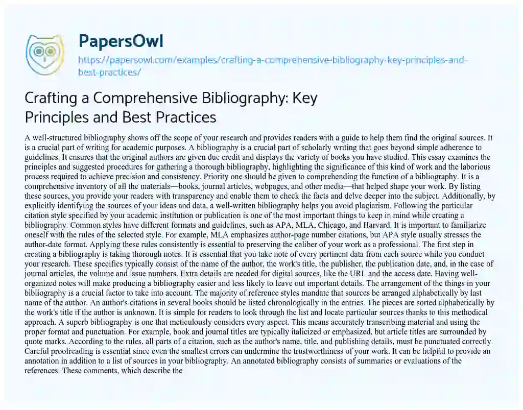 Essay on Crafting a Comprehensive Bibliography: Key Principles and Best Practices