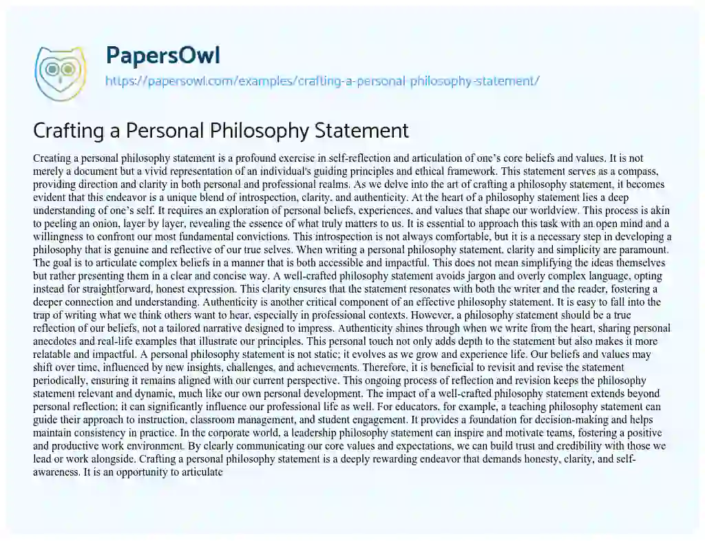 Essay on Crafting a Personal Philosophy Statement