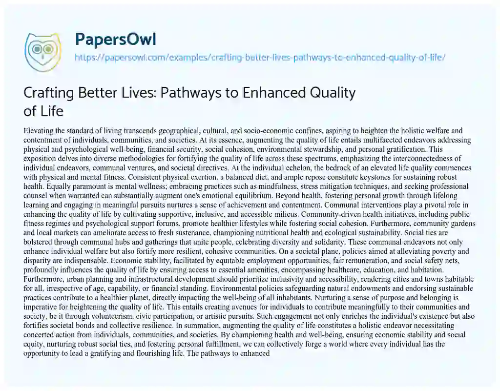 Essay on Crafting Better Lives: Pathways to Enhanced Quality of Life