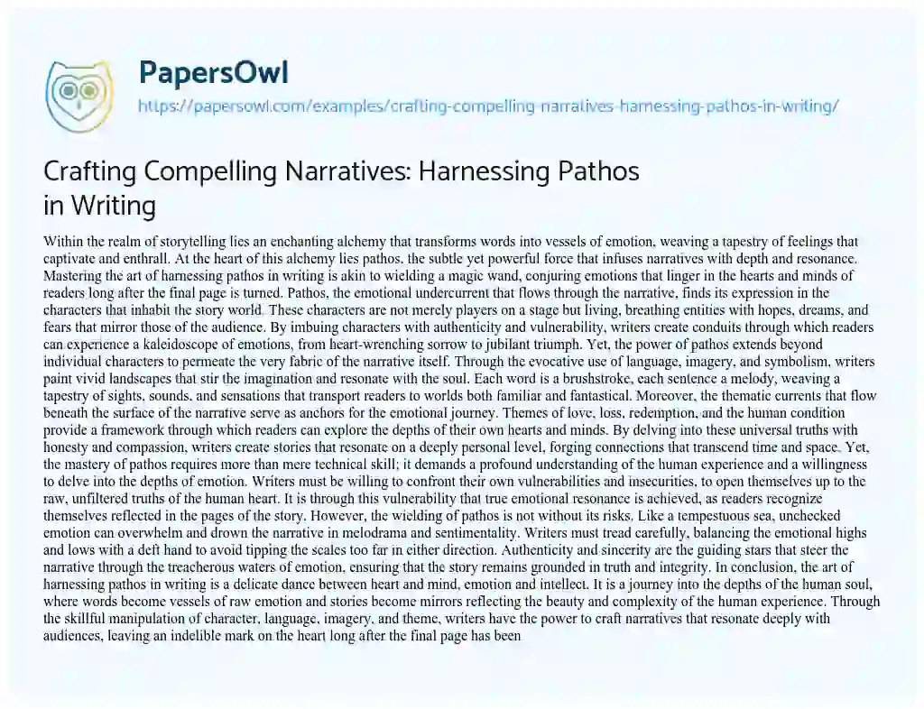 Essay on Crafting Compelling Narratives: Harnessing Pathos in Writing