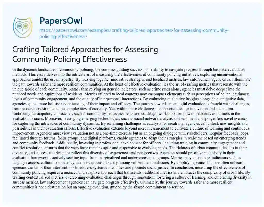 Essay on Crafting Tailored Approaches for Assessing Community Policing Effectiveness