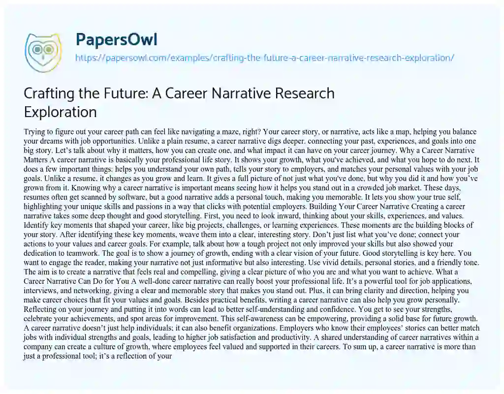 Essay on Crafting the Future: a Career Narrative Research Exploration