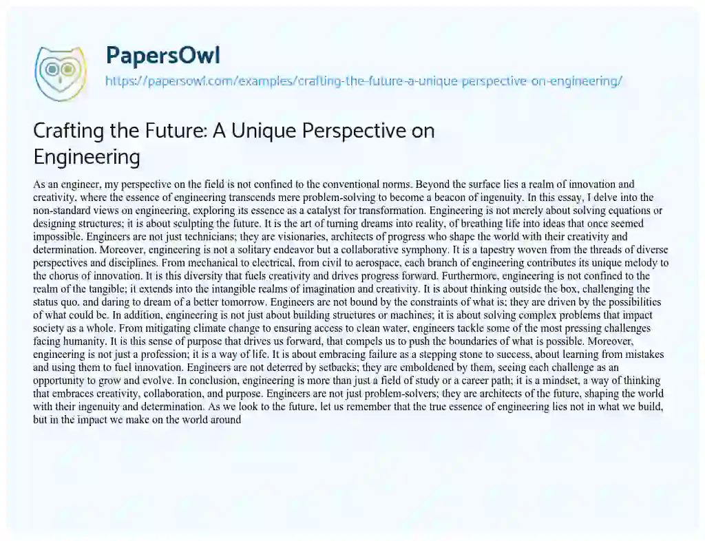 Essay on Crafting the Future: a Unique Perspective on Engineering