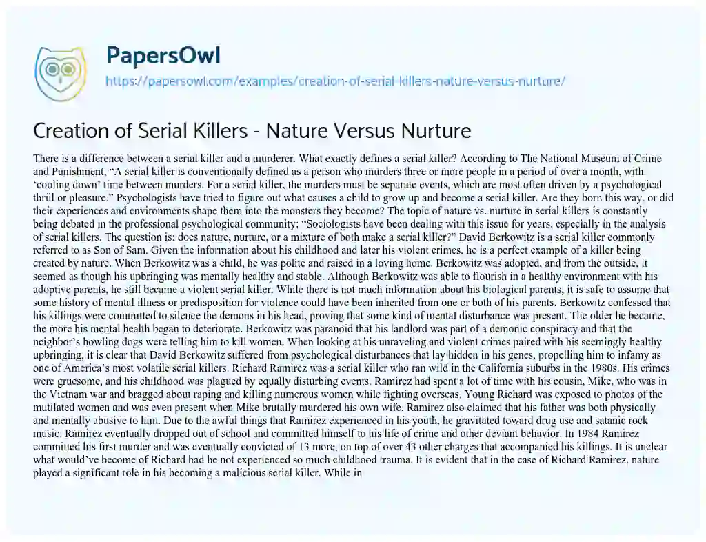 research papers on serial killers nature vs. nurture