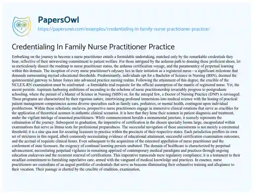 Essay on Credentialing in Family Nurse Practitioner Practice