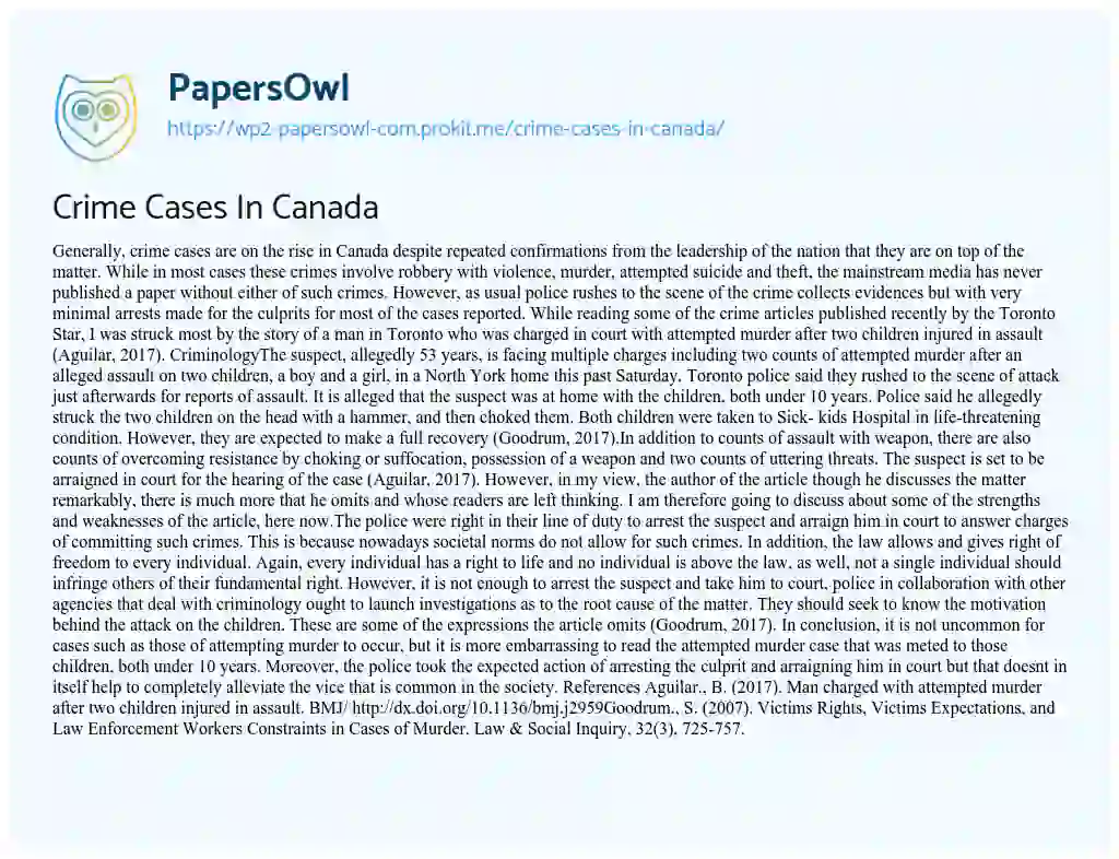 Essay on Crime Cases in Canada