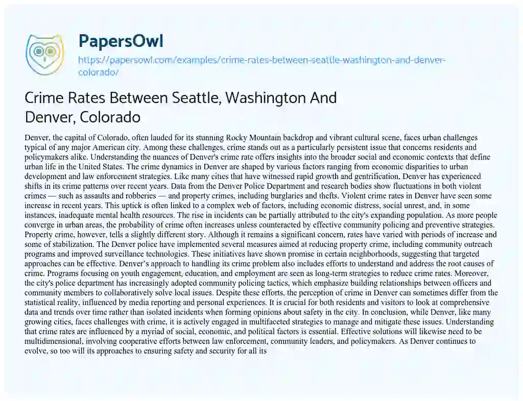 Essay on Crime Rates between Seattle, Washington and Denver, Colorado