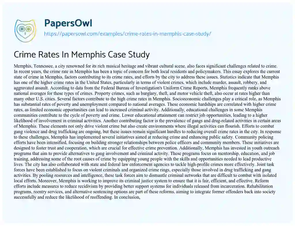 Essay on Crime Rates in Memphis Case Study