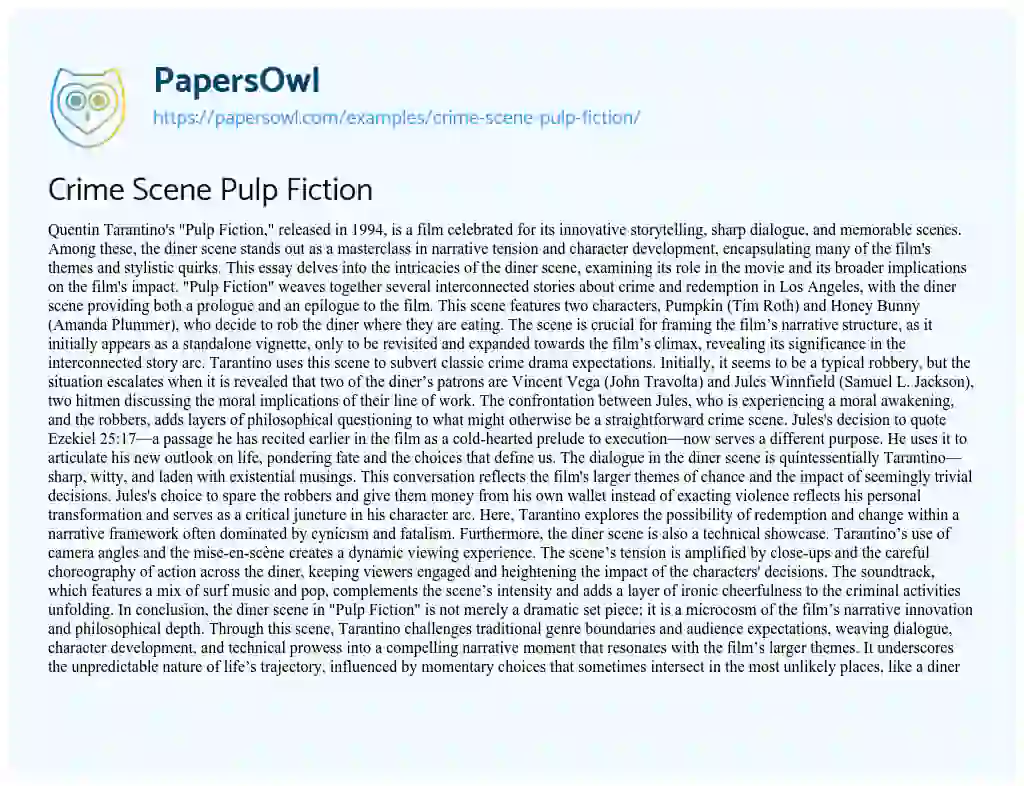 Essay on Crime Scene Pulp Fiction