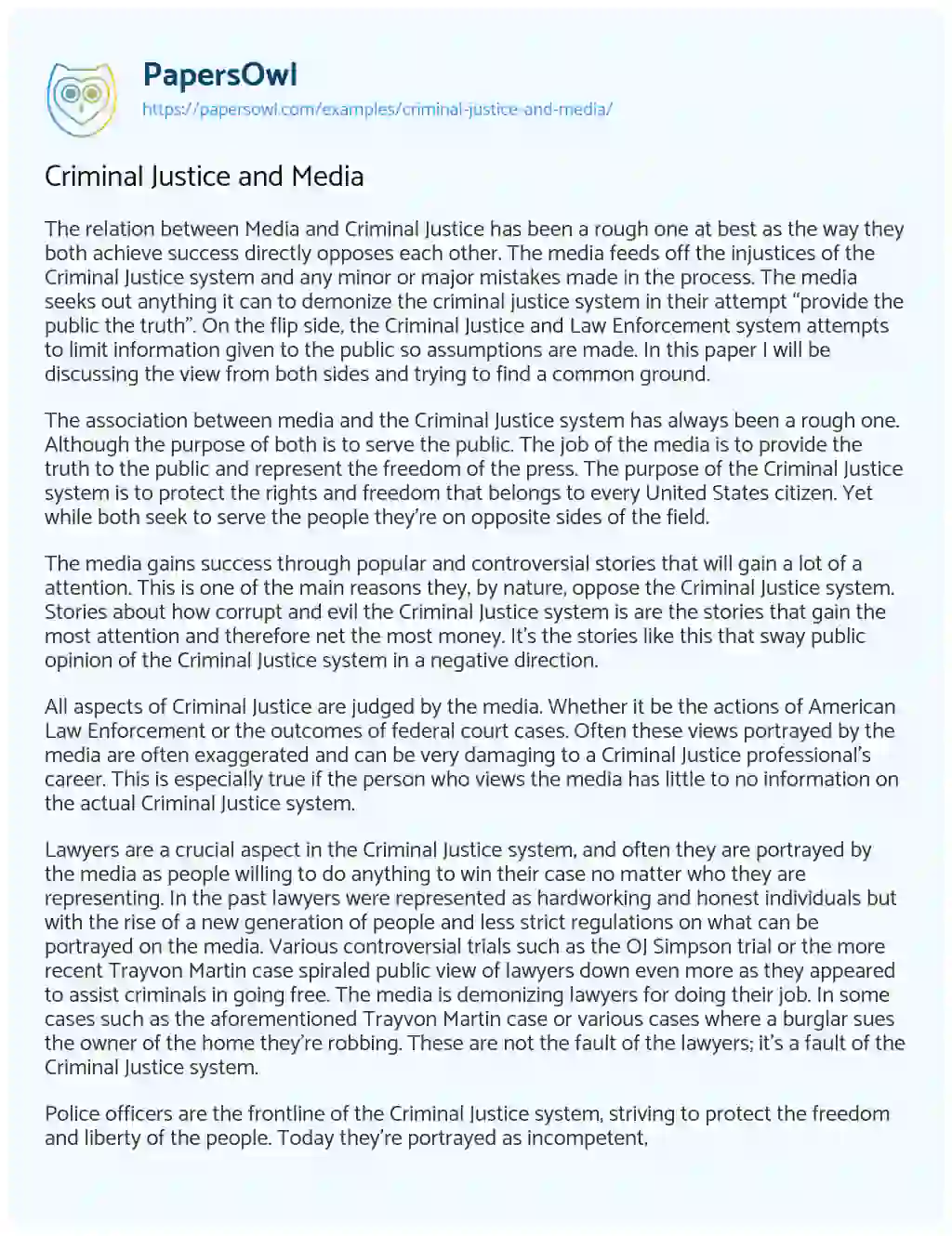 Essay on Criminal Justice and Media