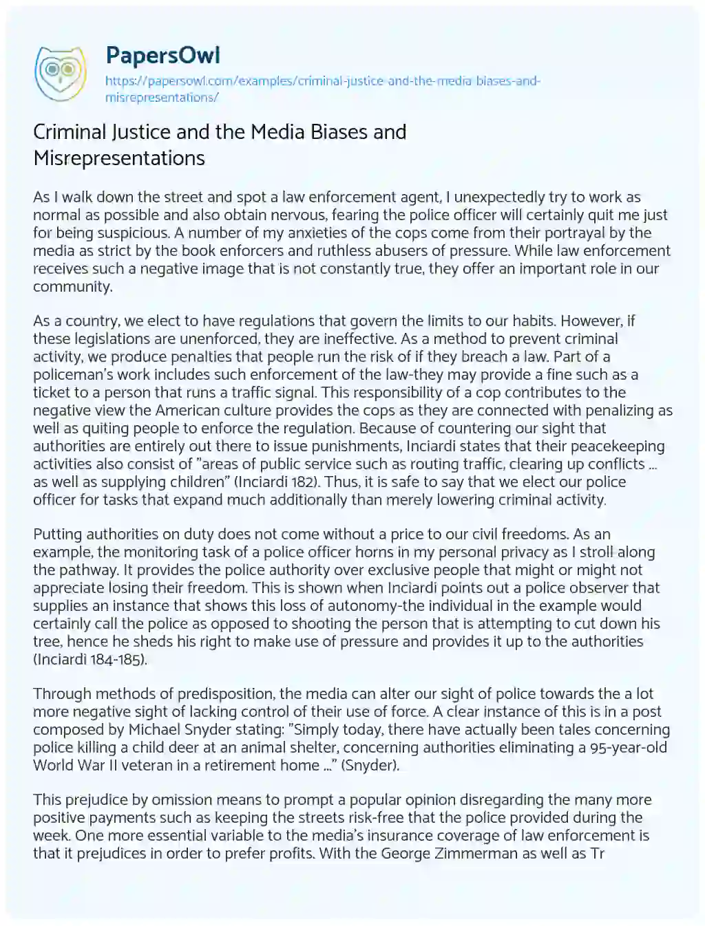 Essay on Criminal Justice and the Media Biases and Misrepresentations