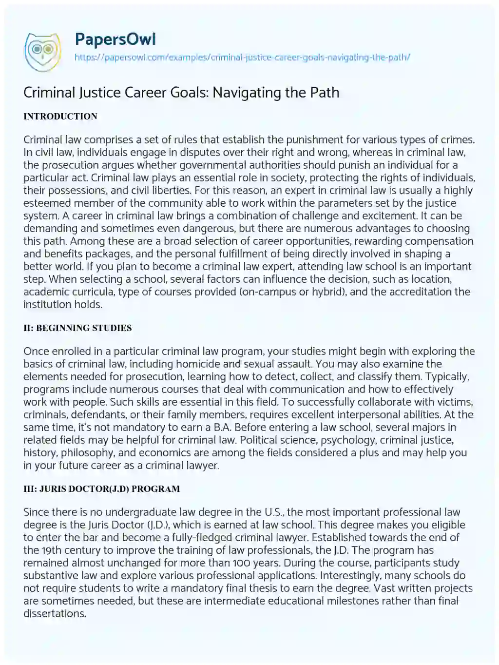 criminal justice career goals essay