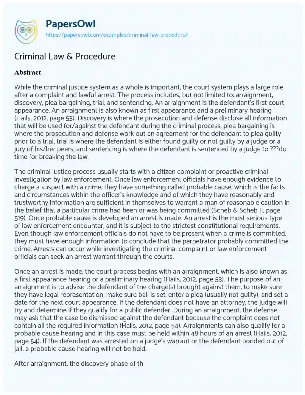 Essay on Criminal Law & Procedure