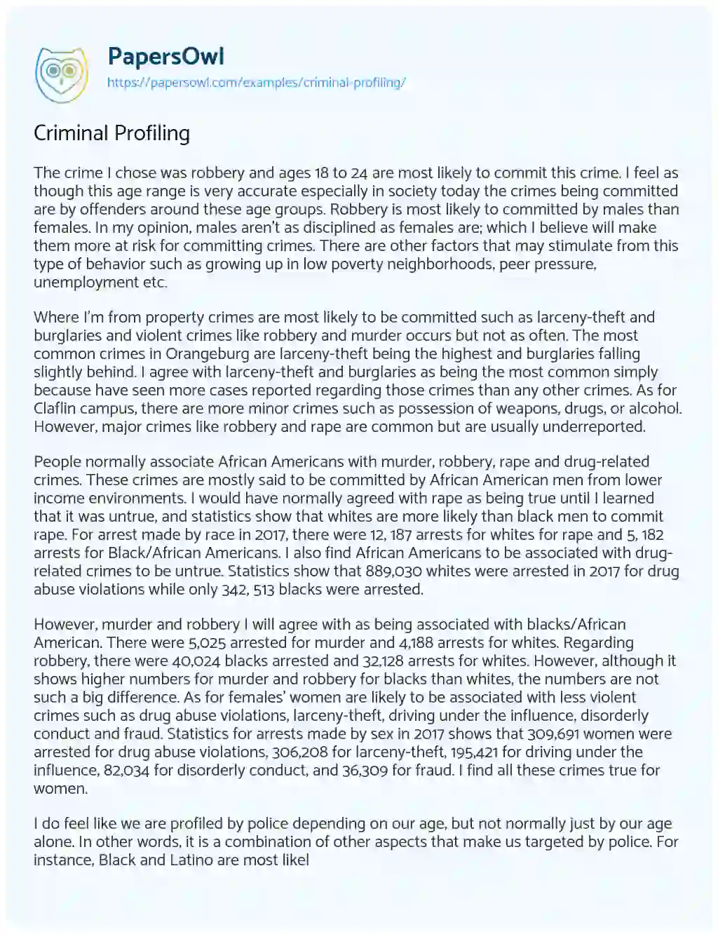 Essay on Criminal Profiling