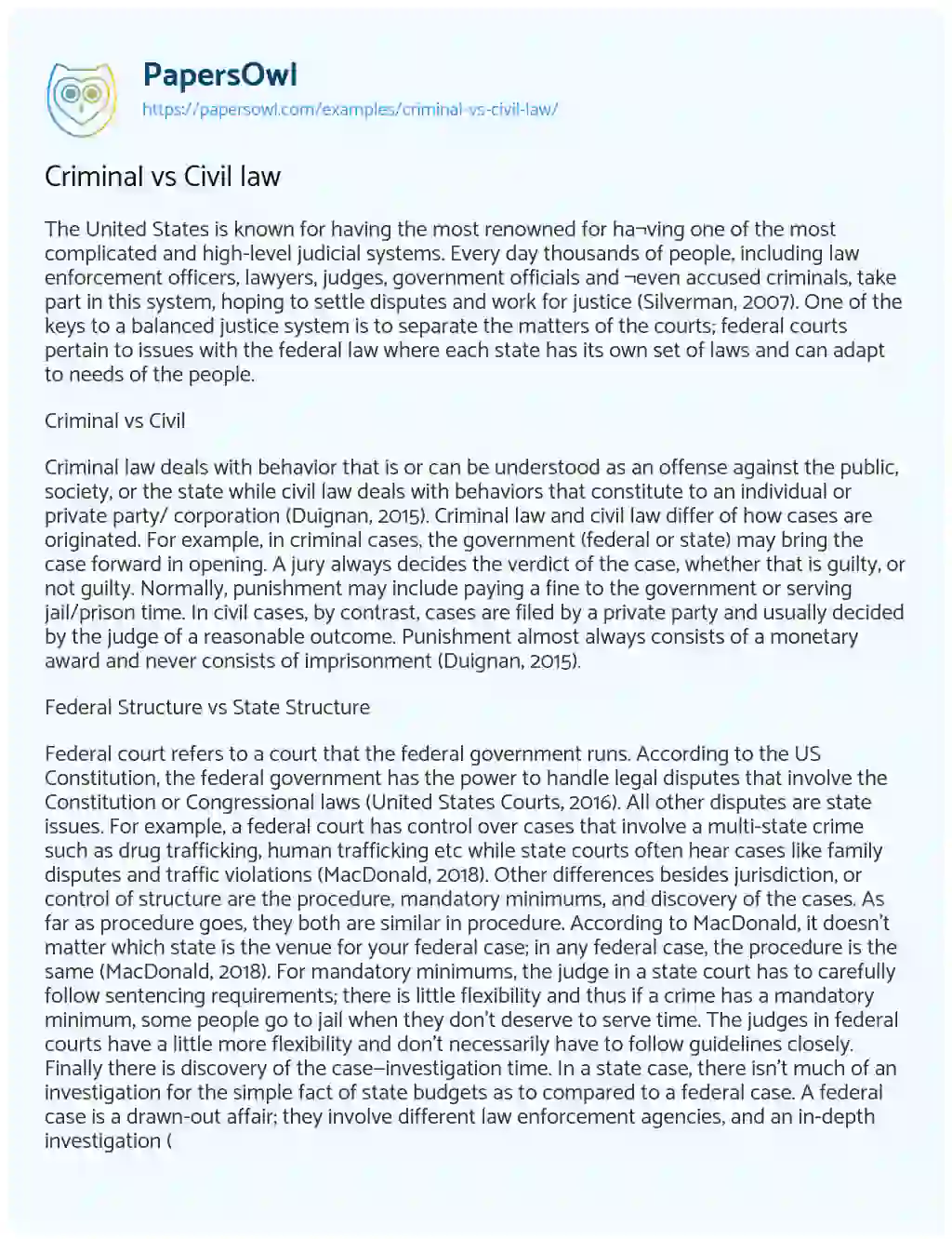 Criminal Vs .Civil Law essay