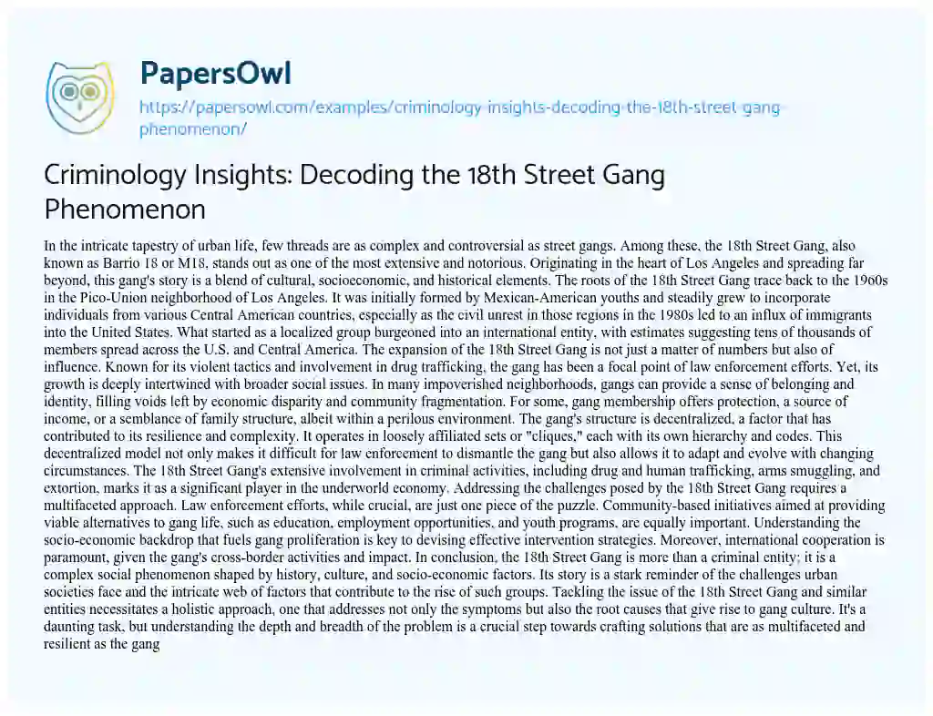 Essay on Criminology Insights: Decoding the 18th Street Gang Phenomenon