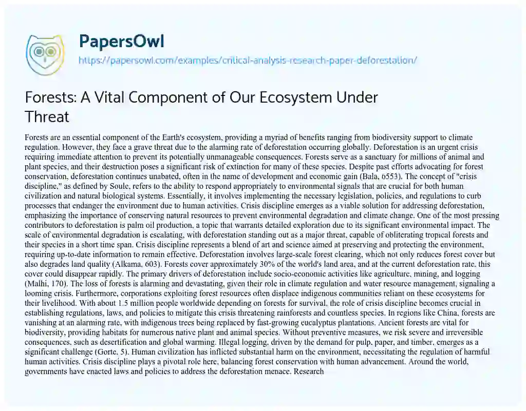 Essay on Critical Analysis, Research Paper Deforestation