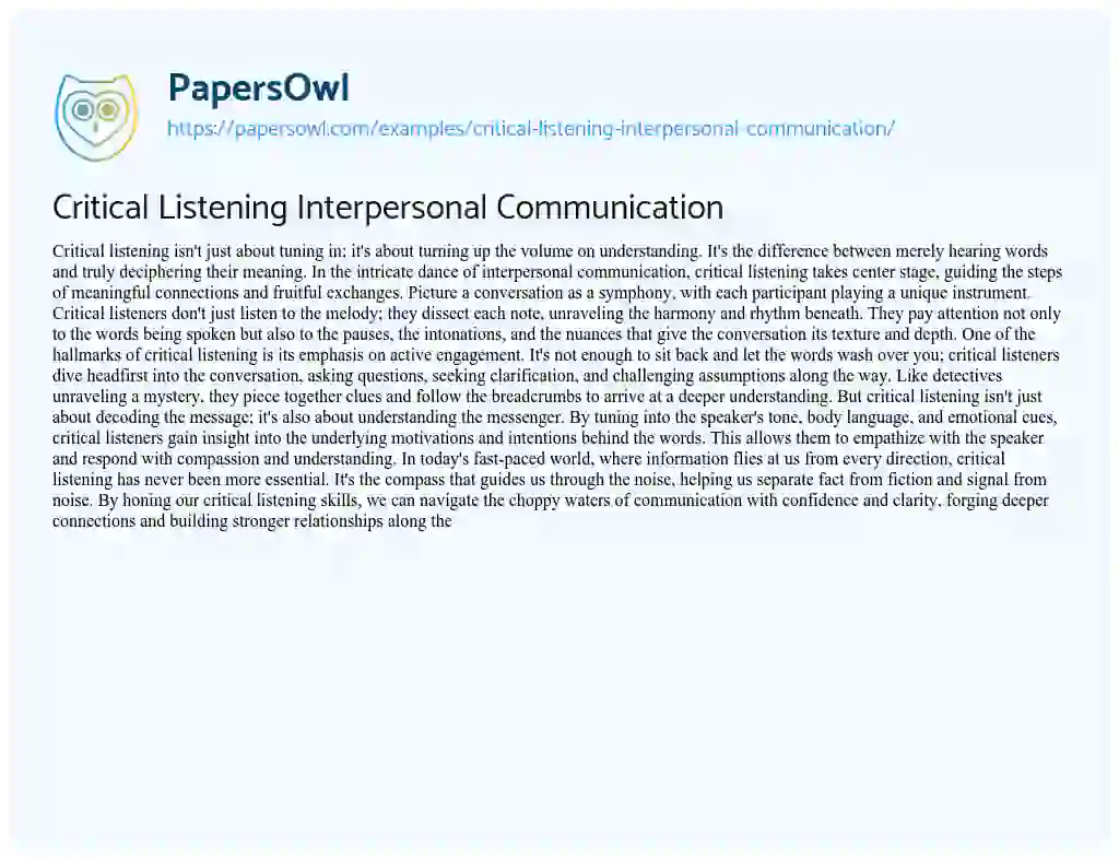 Critical Listening Interpersonal Communication - Free Essay Example ...