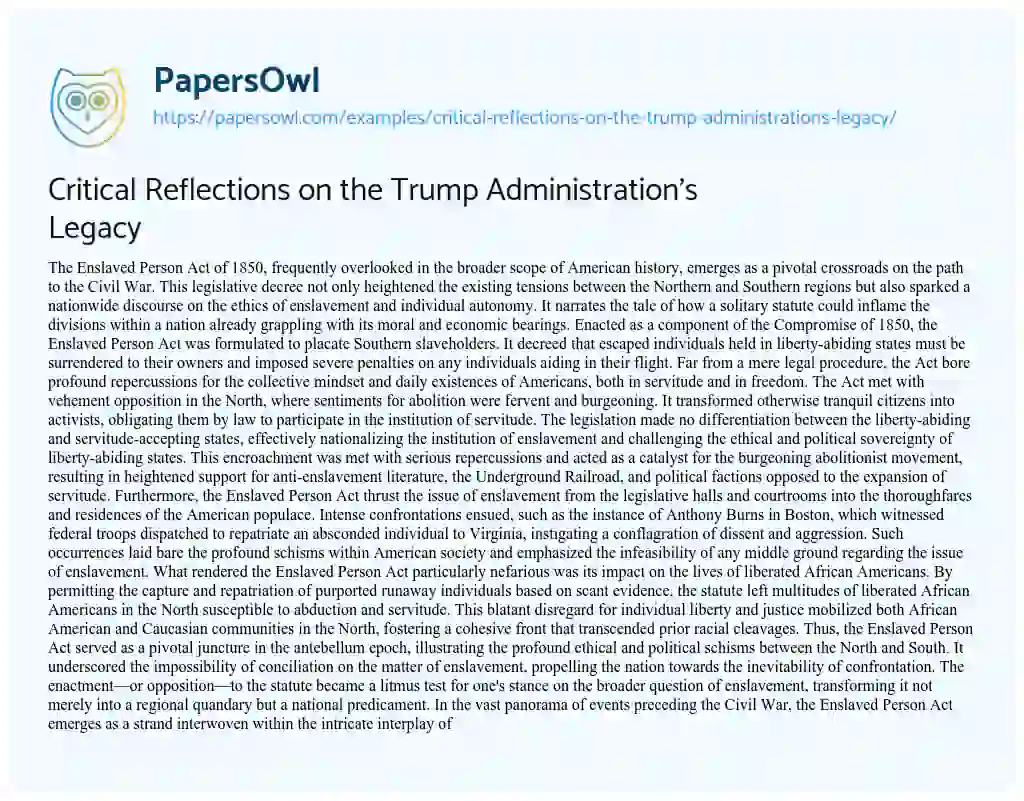 Essay on Critical Reflections on the Trump Administration’s Legacy