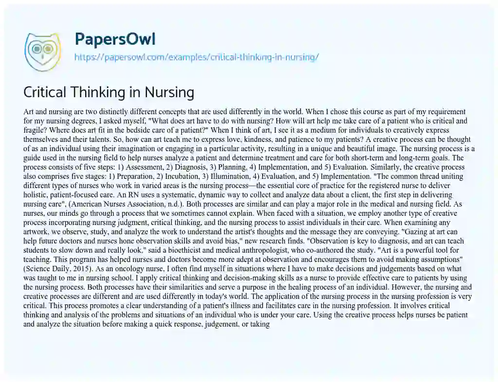 Essay on Critical Thinking in Nursing