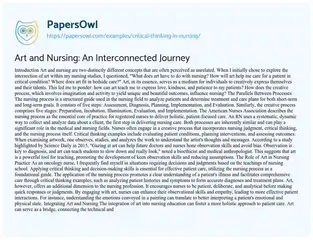 Essay on Critical Thinking in Nursing