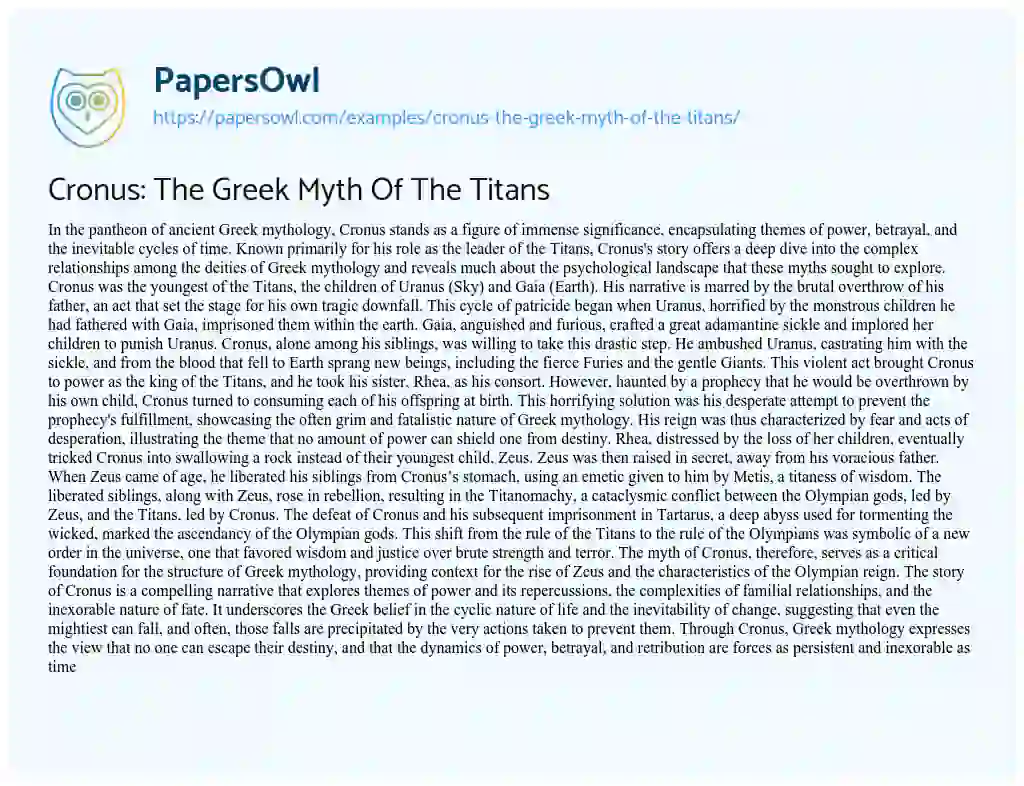Essay on Cronus: the Greek Myth of the Titans