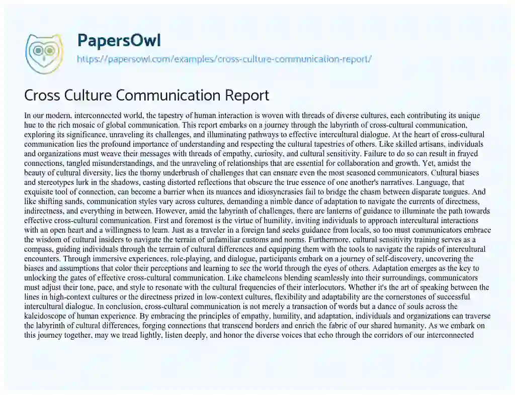 Essay on Cross Culture Communication Report