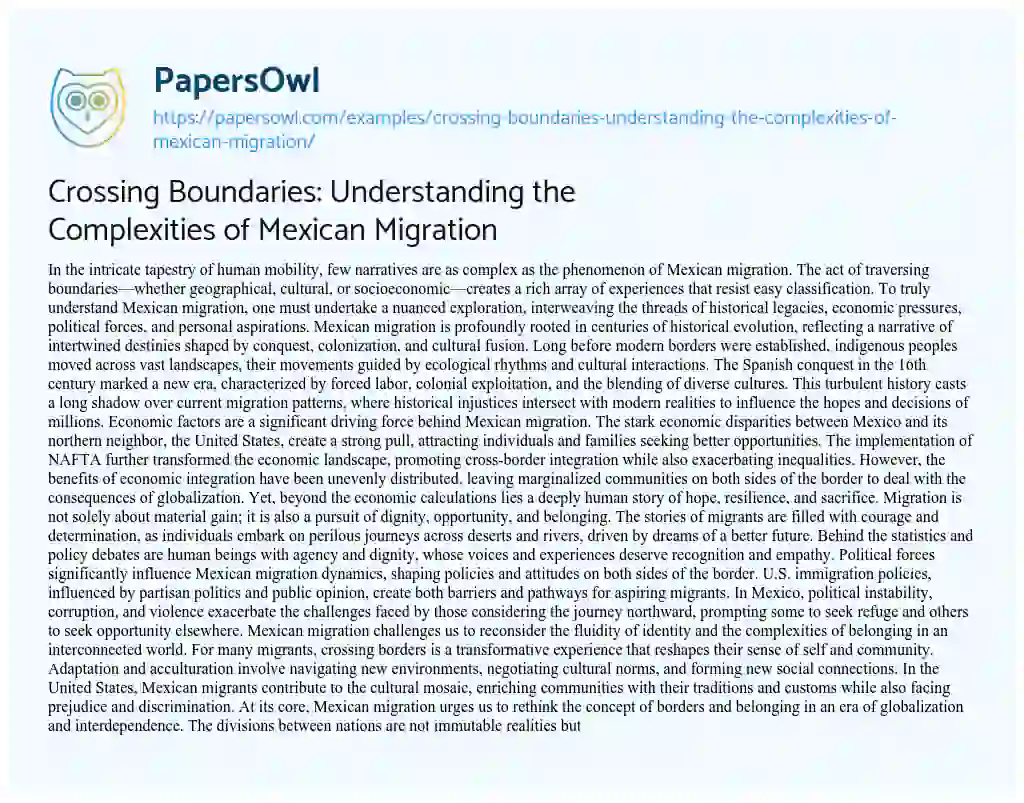 Essay on Crossing Boundaries: Understanding the Complexities of Mexican Migration