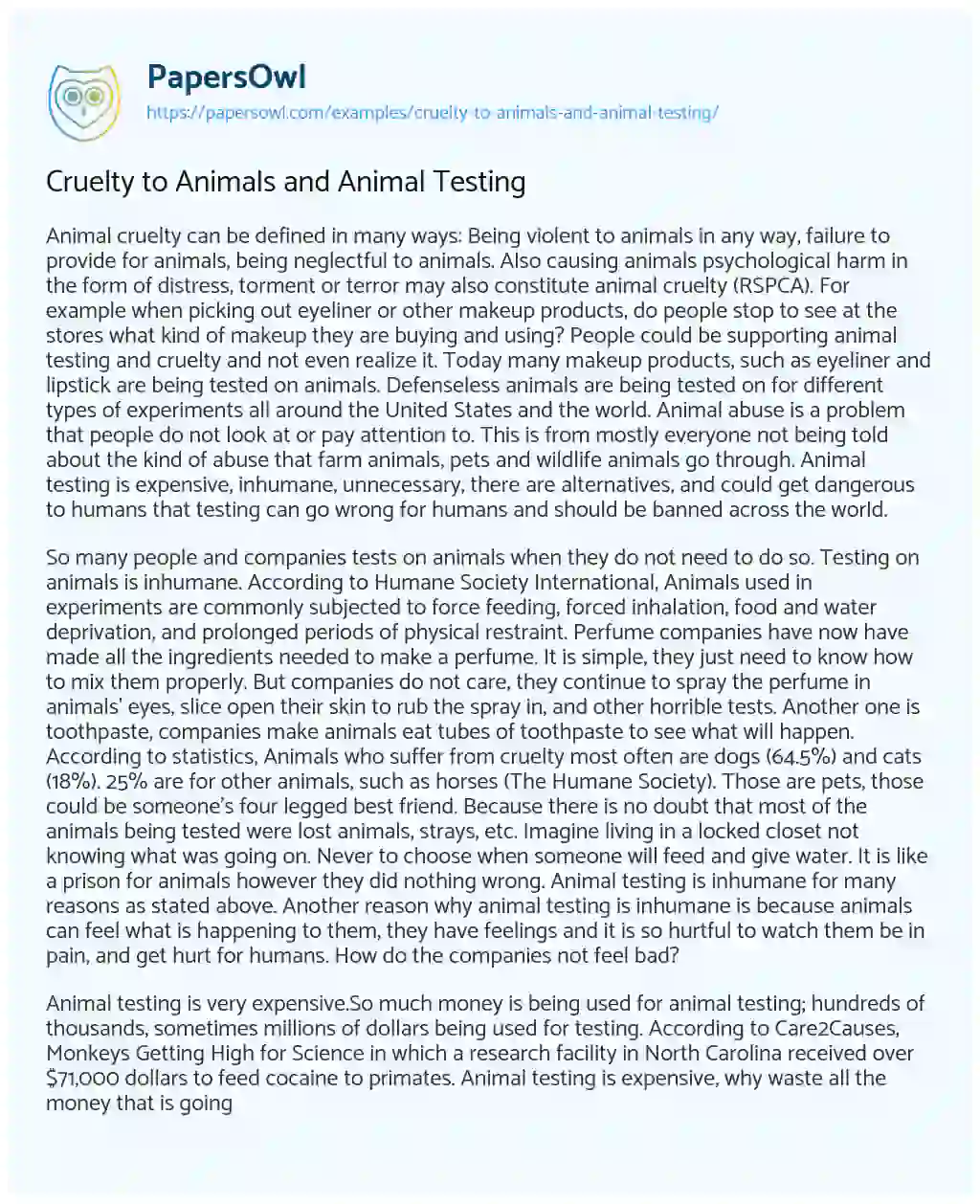 Essay on Cruelty to Animals and Animal Testing