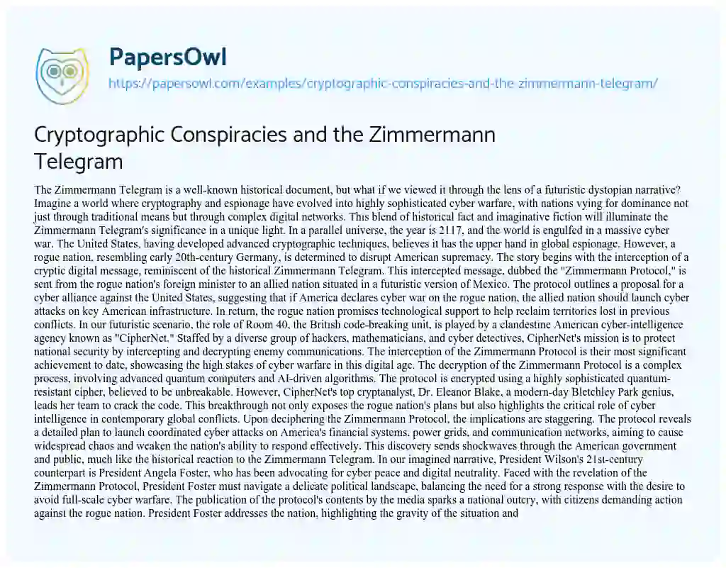 Essay on Cryptographic Conspiracies and the Zimmermann Telegram