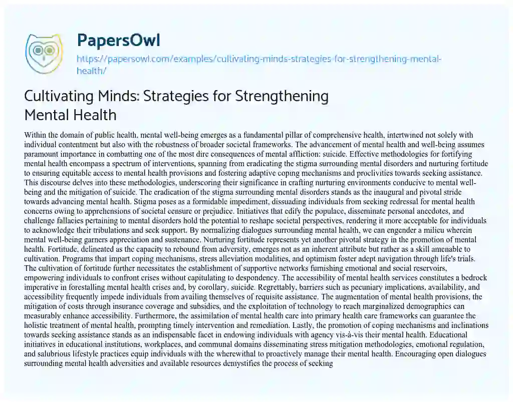 Essay on Cultivating Minds: Strategies for Strengthening Mental Health