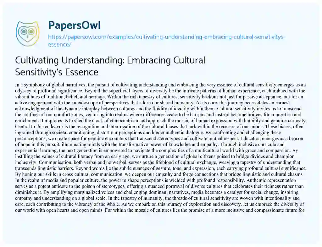 Essay on Cultivating Understanding: Embracing Cultural Sensitivity’s Essence