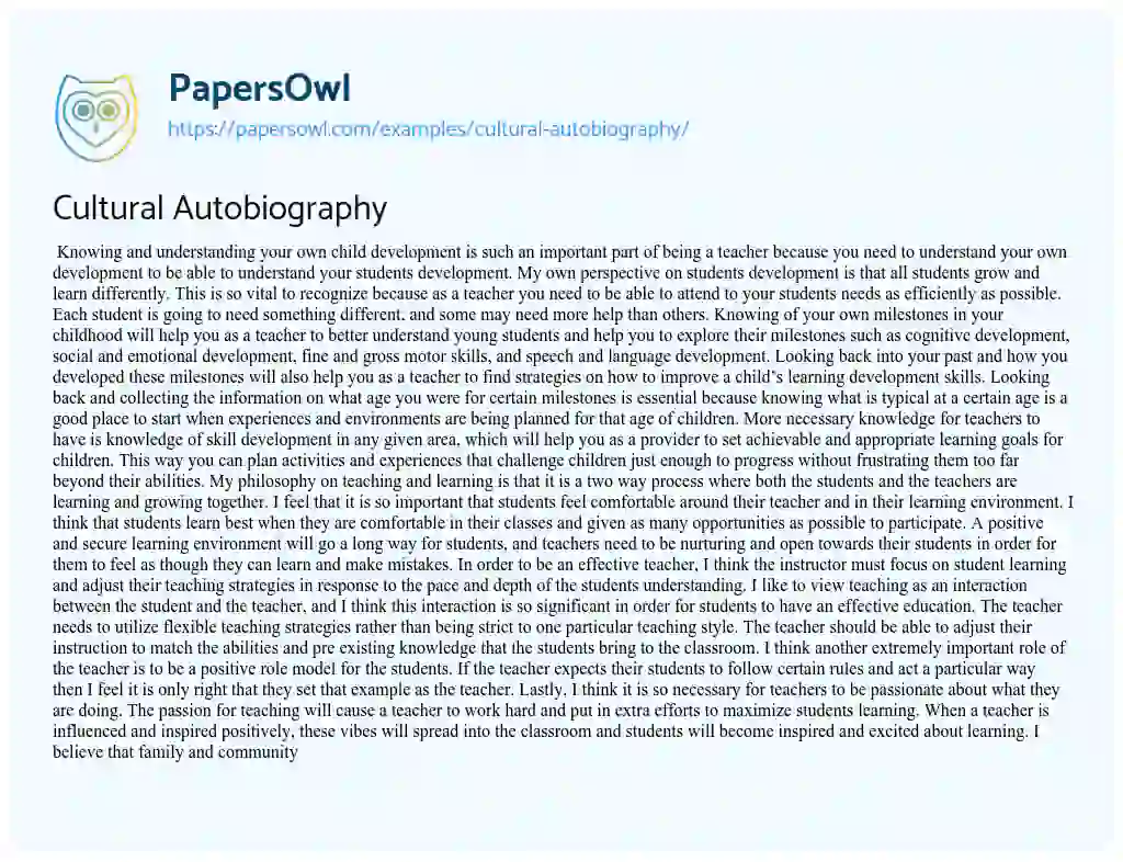 Essay on Cultural Autobiography