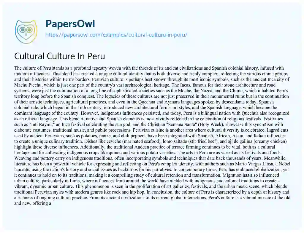 Essay on Cultural Culture in Peru