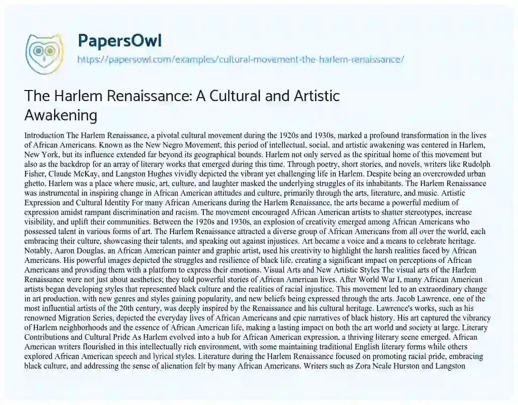 good title for essay about harlem renaissance